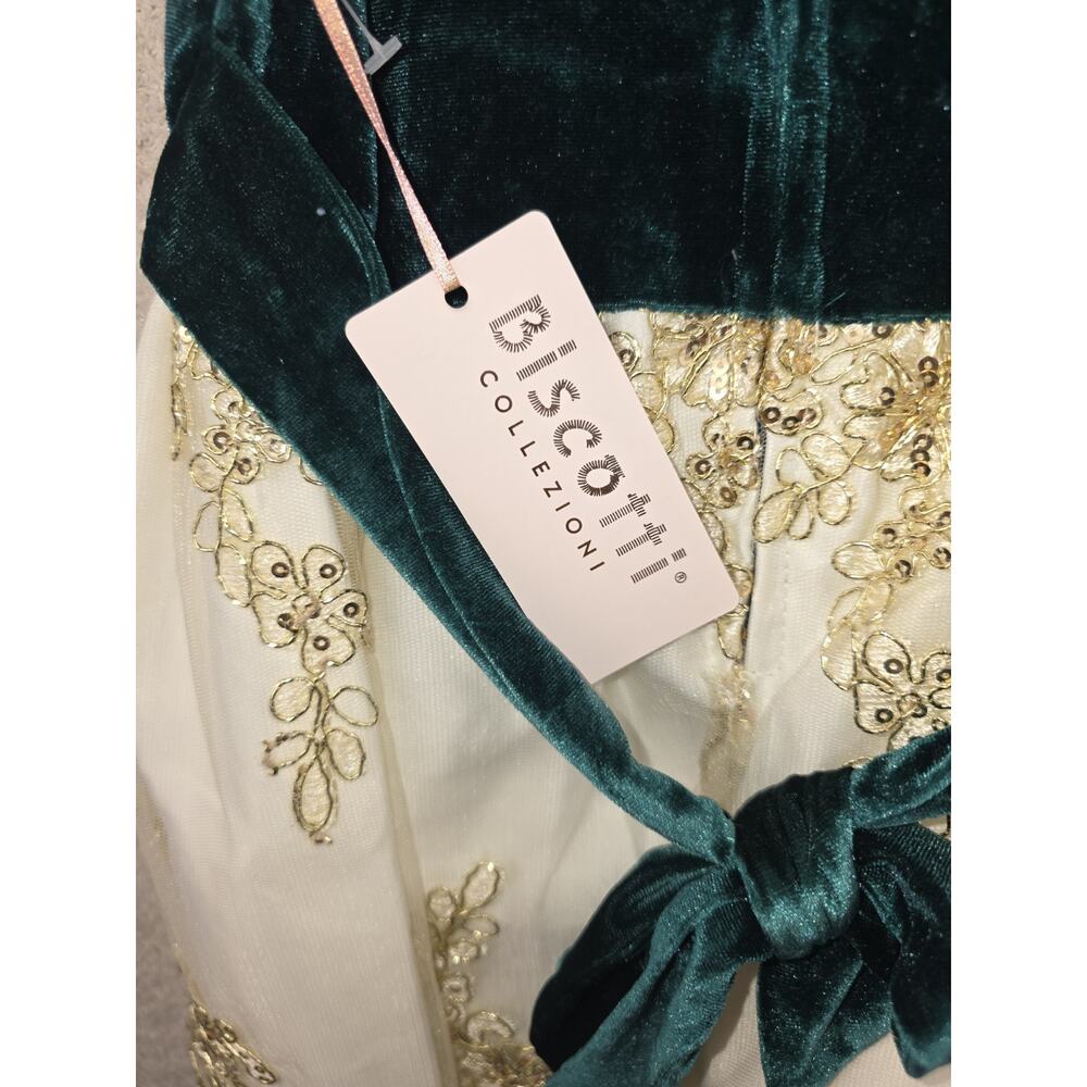 Biscotti Collezioni Girls Green Velvet and Ivory Gold Embroidered Formal Dress 6 - Picture 9 of 15